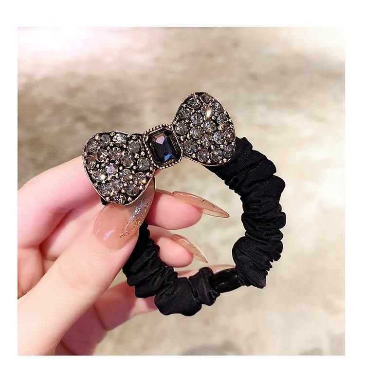 Fascia con fiocco in strass di alta qualità coreana, anello per l'intestino tenue francese alla moda retrò, cordino per la testa, elastico per capelli_voghion.com