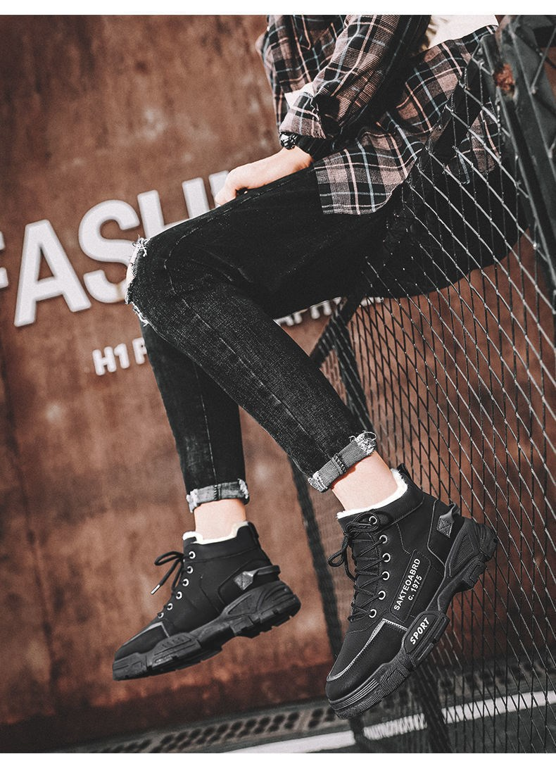 Neue Herrenschuhe für den Winter: Dickere, hohe Canvas-Arbeitsschuhe mit hohem Schaft, Winterschuhe mit Samtfutter aus Baumwolle, Martin-Stiefel für Herren._voghion.com