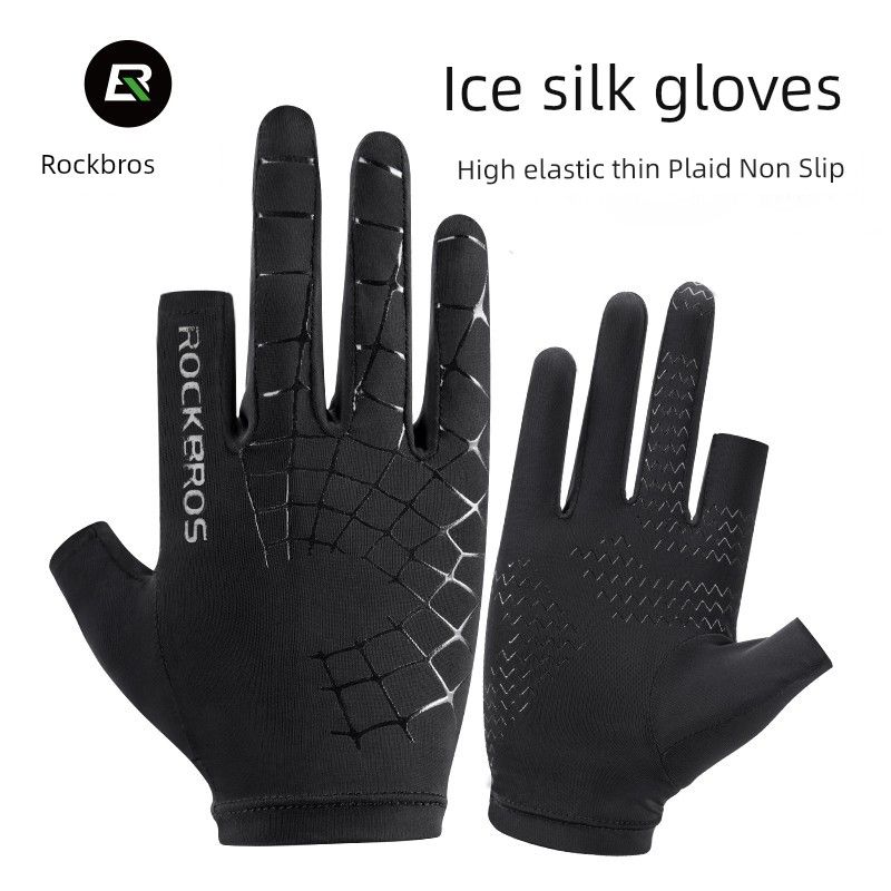 Gants de vélo Rockbros Ice Silk à deux doigts pour homme et femme, protection solaire, pour la conduite, la pêche et l'équitation_voghion.com