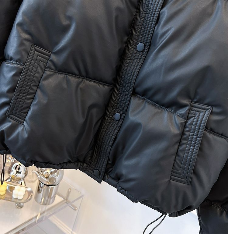 Damenbekleidung 2024 Winter neue Mode Stehkragen Temperament kurzer Kordelzug warmer Baumwollmantel kleiner Baumwollmantel_voghion.com