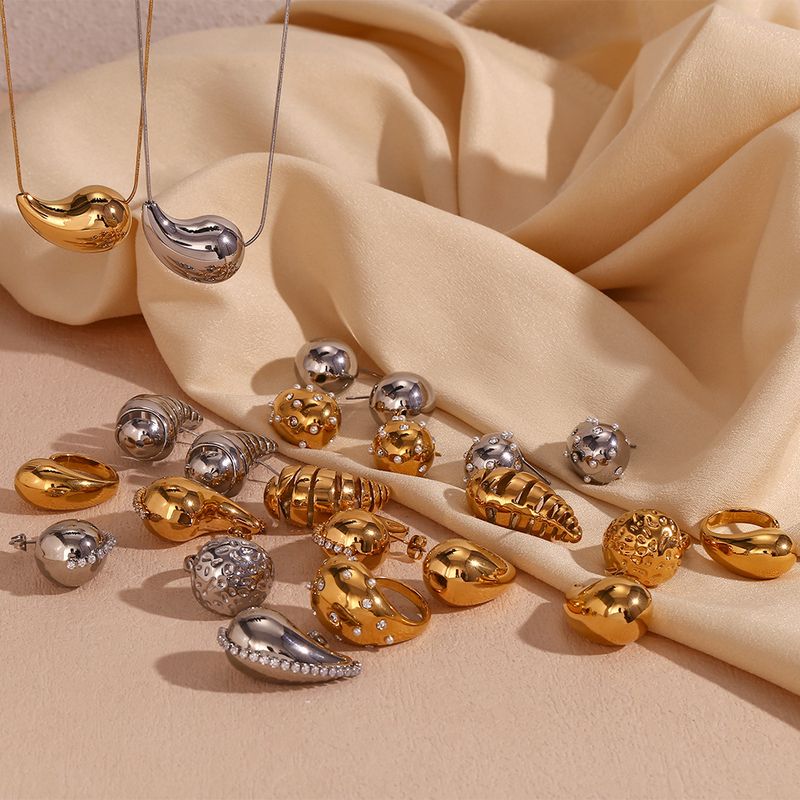 Orecchini pendenti lucidi retrò per donna, in acciaio inossidabile placcato oro, a forma di pera, tridimensionali_voghion.com