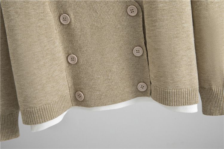 Set van gebreide trui en wijde broek voor dames – oversized vest en broek met hoge taille – kleurgeblokte combinatie van kantoor en weekend (kaki/zwart/grijs)_voghion.com