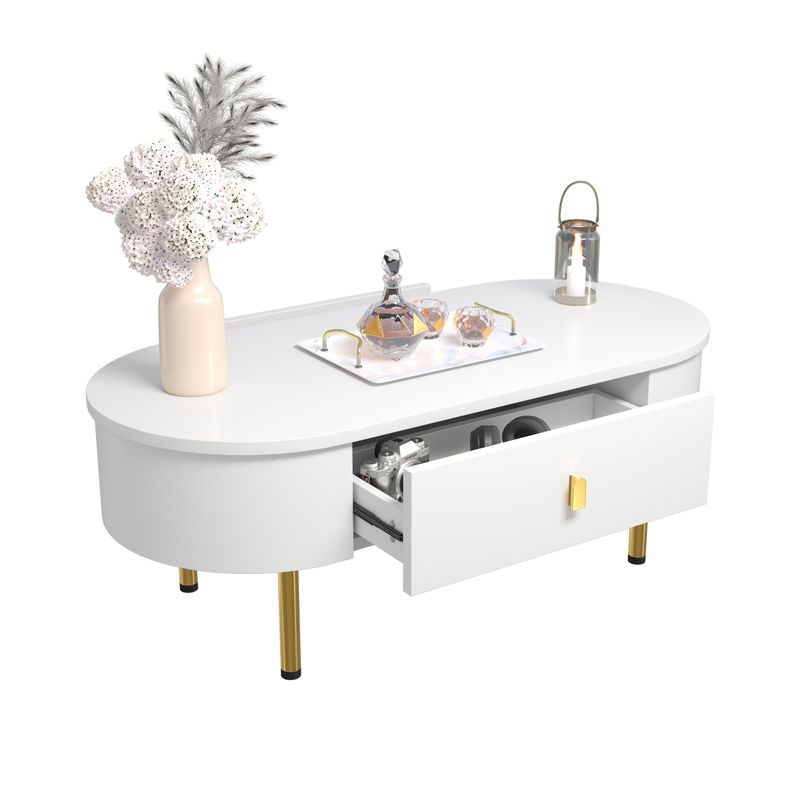 Table basse à deux tiroirs, poignées et pieds dorés, coins arrondis_voghion.com