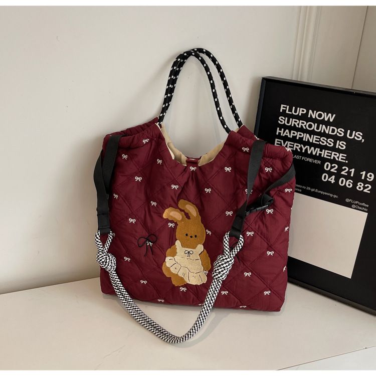 Japanese and Korean niche new down b cute embroidered rabbit ins trendy single shoulder crossbody large capacity_voghion.com