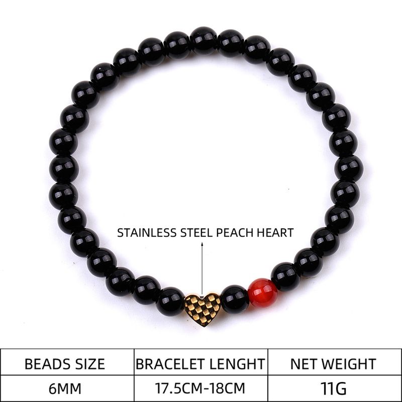 Stainless Steel Peach Heart Bracelet - Red Agate Couple Set, Matching Beaded Jewelry For Men & Women_voghion.com