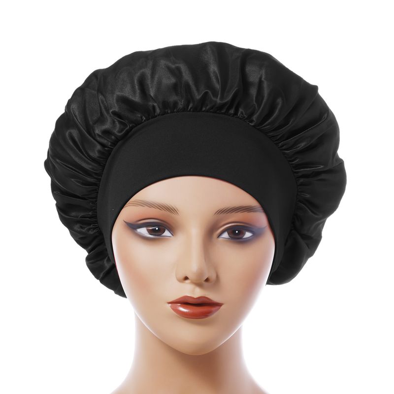 Cuffia da doccia a tesa larga monostrato - Protezione per capelli foderata in raso da 32 cm con elastico alto per donna_voghion.com