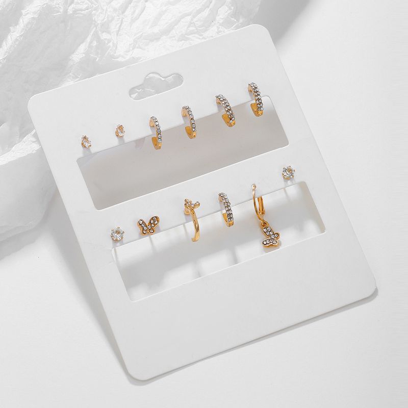 Metal Love Square Geometric Tassel Earrings Combination Set Of Retro Pearl Diamond C Shaped Earrings_voghion.com