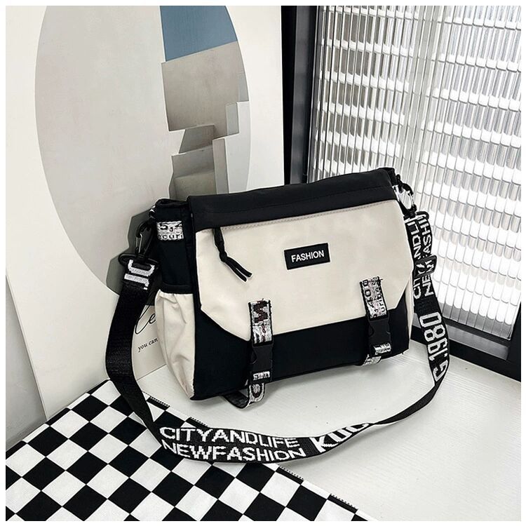Farbblock Trendy Crossbody Casual Schulter Student Große Kapazität Unisex Hip Hop Messenger Bag_voghion.com