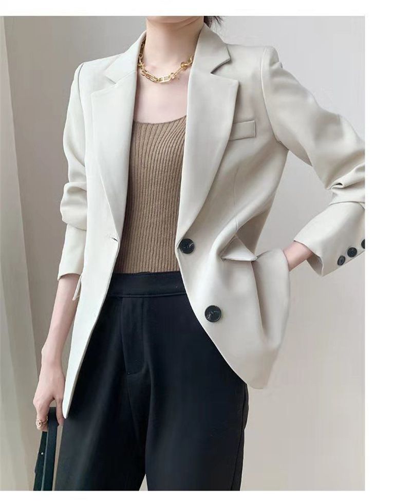 Women's Casual Blazer Jacket - Oversized Single-Breasted Suit Coat With Notch Lapel (Coffee, Beige, Black)_voghion.com