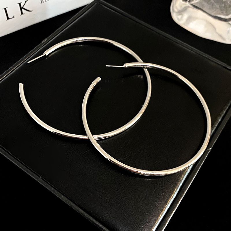 Boucles d'oreilles créoles géométriques creuses en argent plaqué or véritable, légères et luxueuses, de style minimaliste, bijoux d'oreilles haut de gamme_voghion.com
