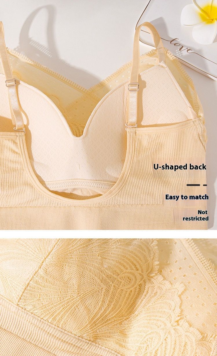 Spring and summer lace back camisole vest, fixed cup gathering, no steel ring, strapless, thin sports base underwear for_voghion.com