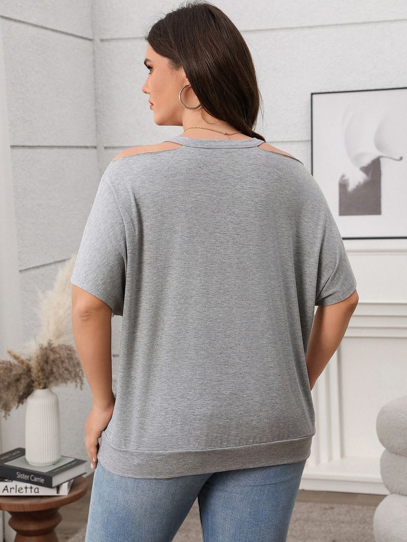 Abbigliamento da donna Fat Mm Large Size Top a maniche corte con spalle scoperte_voghion.com