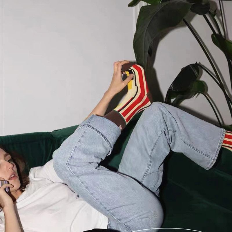 Tide brand color splicing personalized socks dancing sports cloth label medium tube cotton socks_voghion.com