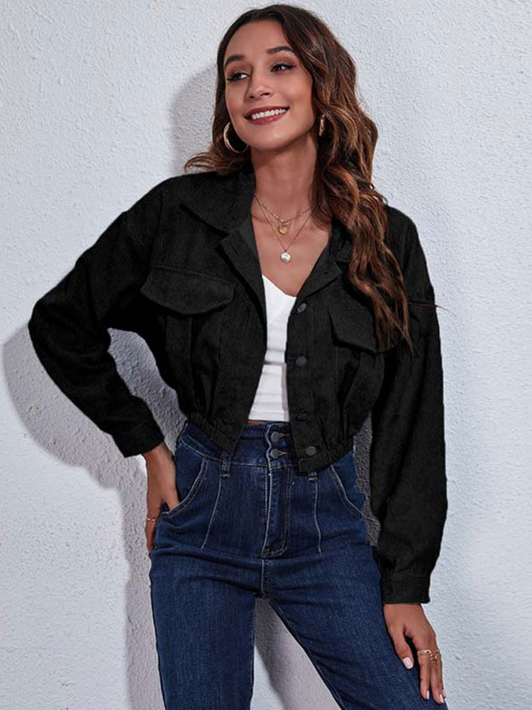 2023 Höstbeskuren Jacka Kappa Dam Overshirt Kort Manchesterjacka Dam Höst Button Up Jackor För Dam_voghion.com