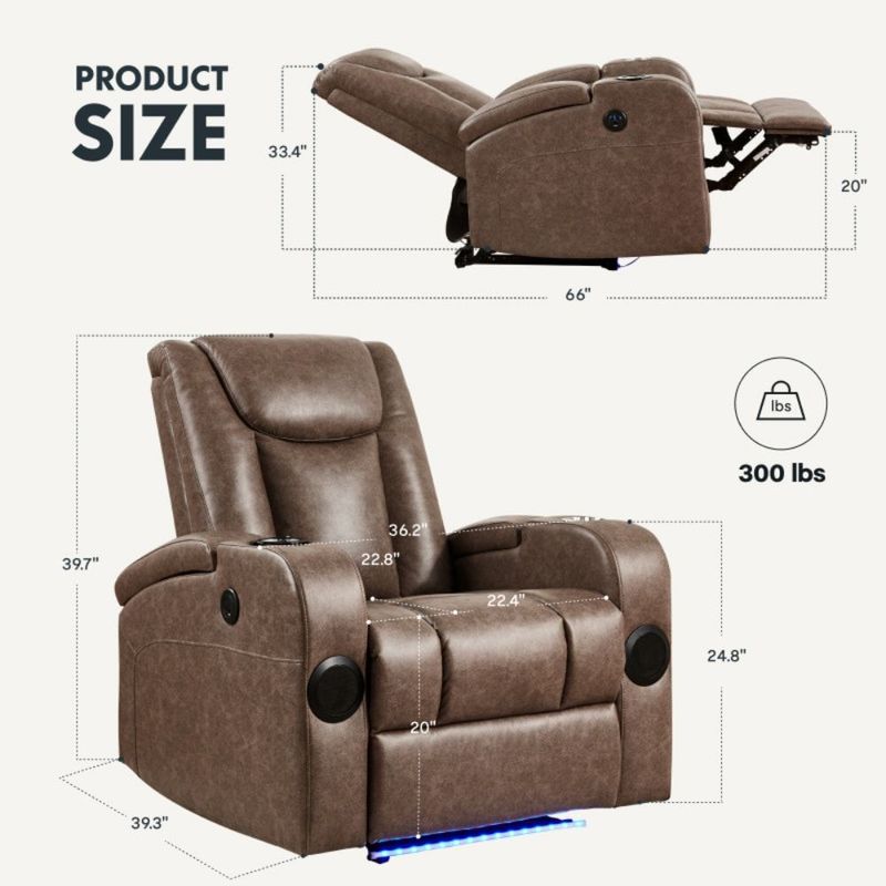 Recliner Sofa With Power Recline, Adjustable Split Back, USB Charging, Bluetooth Speakers & LED LightingRecliner Sofa With Power Recline, Adjustable Split Back, USB Charging, Bluetooth Speakers & LED_voghion.com