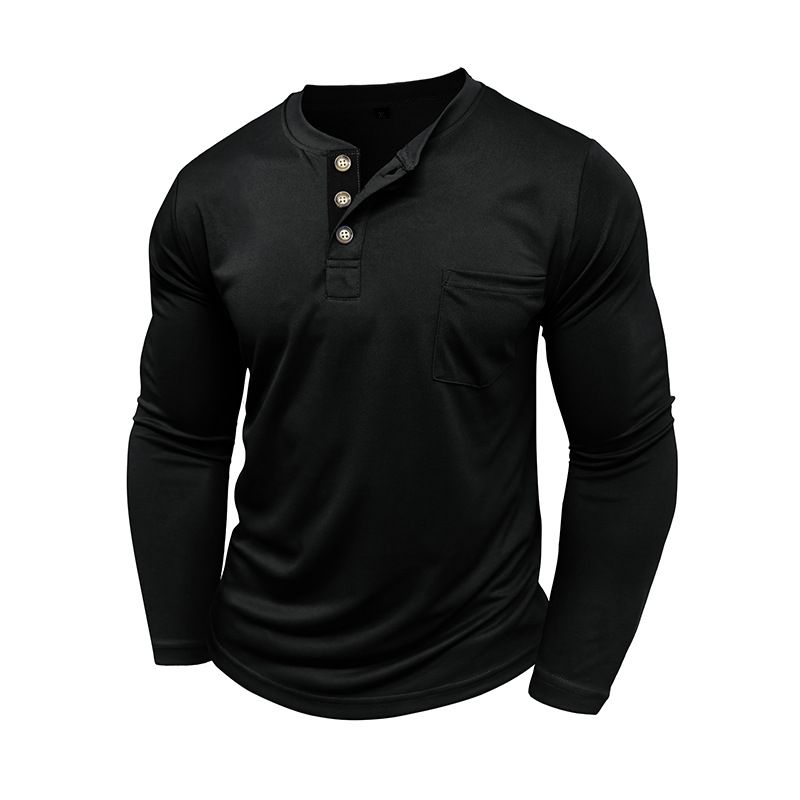 Herbst männer Henry Shirt Langarm T-shirt Atmungsaktiv Cool Bulk_voghion.com