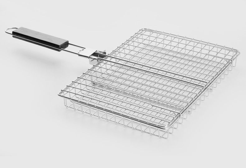 Rustfrit stål foldbart håndtag grillklemme udendørs multifunktionel grillet fiskeklemme grillet kylling grillnet majs grillstativ_voghion.com
