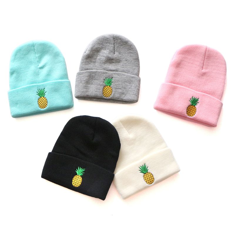 Gorro de punto bordado con piña unisex para estudiantes, lindo gorro de lana cálido, gorro de moda para el frío._voghion.com