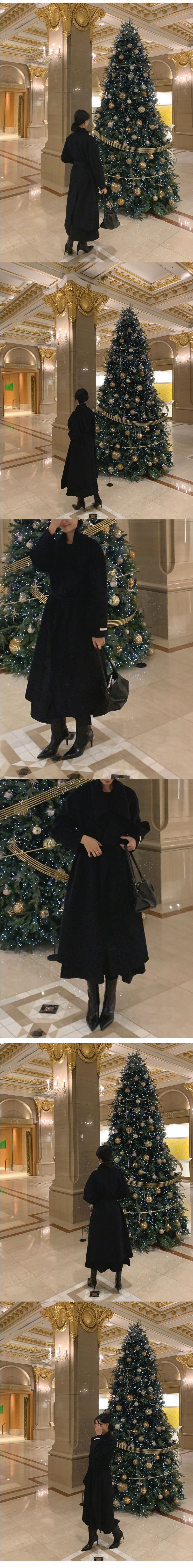 Chic Retro Oversized Lapel Belted Long Wool Coat In Oatmeal & Navy Blue - One Size Fits All_voghion.com