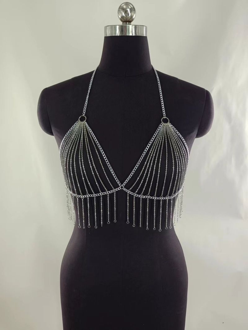 MW3227 European and American vest multiple thin chains combination tassel chain pendant hanging neck top halter vest body chain_voghion.com