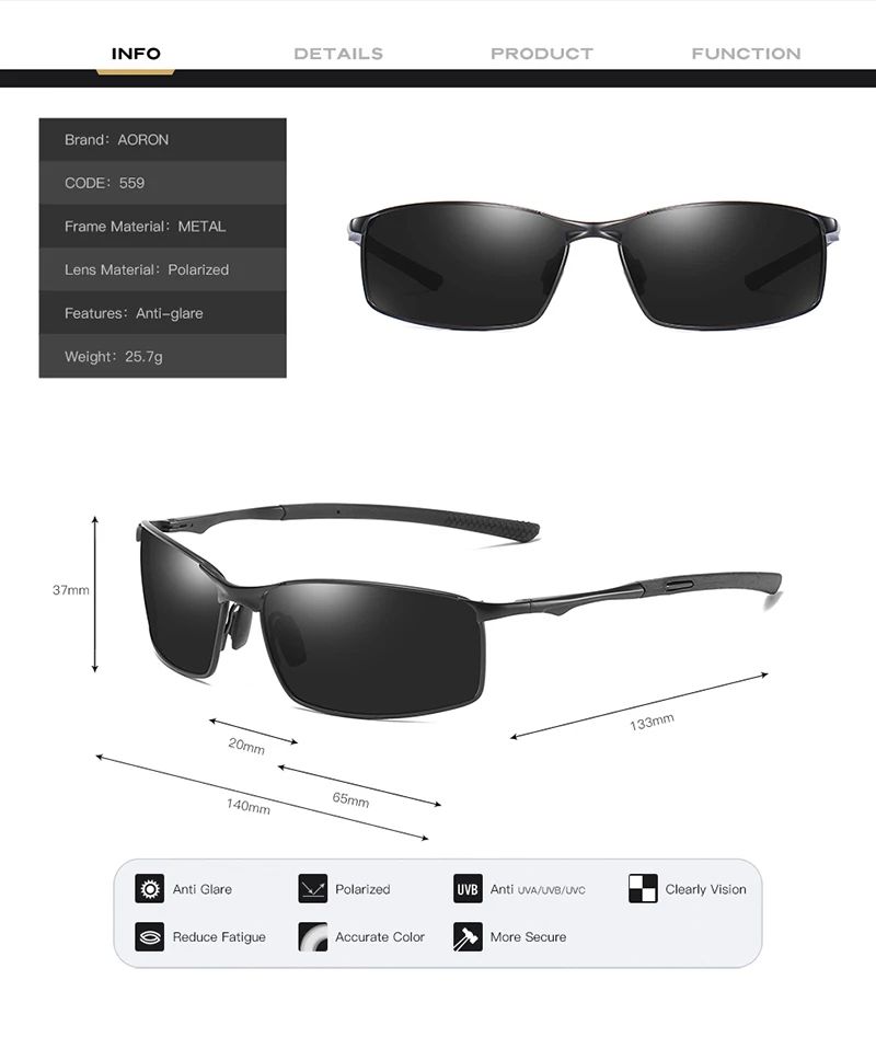 Gafas de sol polarizadas Aoron para hombre y mujer, con espejo para conducir, montura metálica, antirreflejos UV400, venta al por mayor_voghion.com