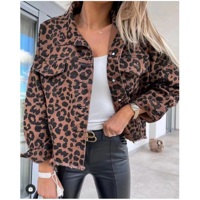 Chaqueta de moda para mujer, abrigos con estampado de leopardo, abrigo corto lavable con estampado antiguo y borde irregular, novedad de Otoño de 2023_voghion.com