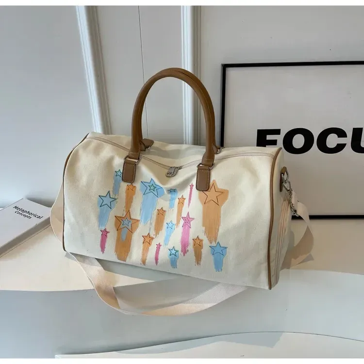 Colorful Meteor Pattern Womens Boston Travel Bag Large Capacity Canvas Shoulder Duffle Crossbody With Shoe Compartment_voghion.com