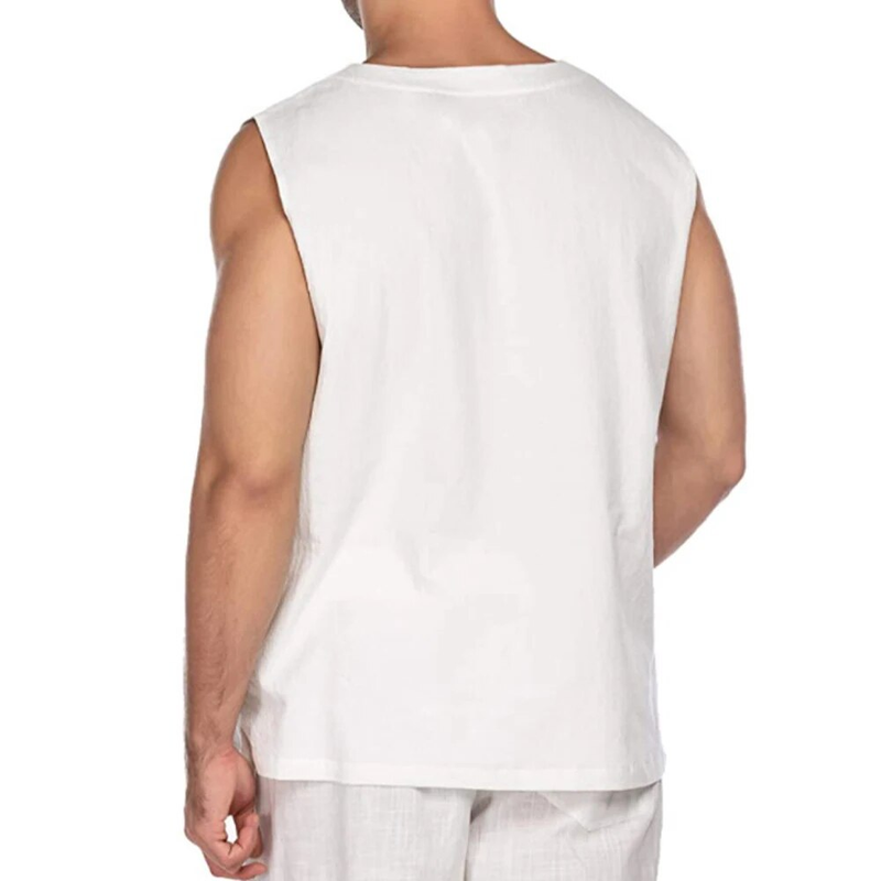 Canottiere da uomo estive senza maniche T-shirt tinta unita camicia ampia casual cotone Eurocode gilet in lino_voghion.com