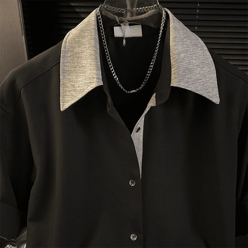 Camicia casual da uomo a maniche corte - Tessuto misto chiffon slim fit, leggera e traspirante per l'estate, alla moda con design del colletto_voghion.com