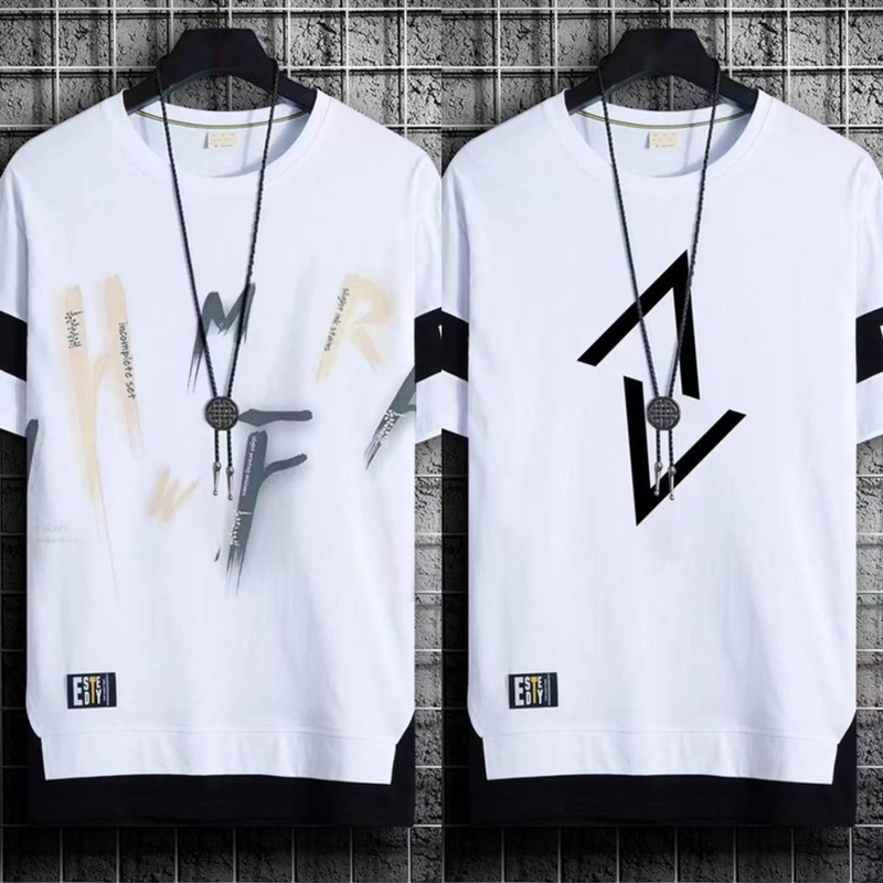 two-piece Short Trendy Brand Summer Casual Half Men's T-shirt Ice Silk Quick Drying 5/4 Medium Sleeved Clothes_voghion.com