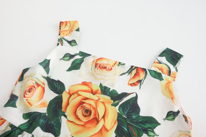 Mamma e bambini Nuovo vestito per bambini Vestito estivo per ragazze Gonna lunga a maniche corte Gonna con bretelle e stampa completa Gonna per neonati in puro cotone_voghion.com