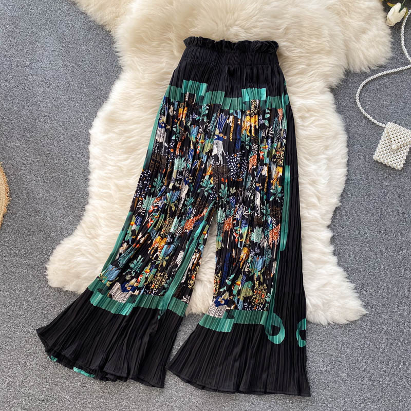 Women's Design Sense Bat-sleeved Shirt Women Loose 100 Heavy Pleated Wide Leg Pants_voghion.com