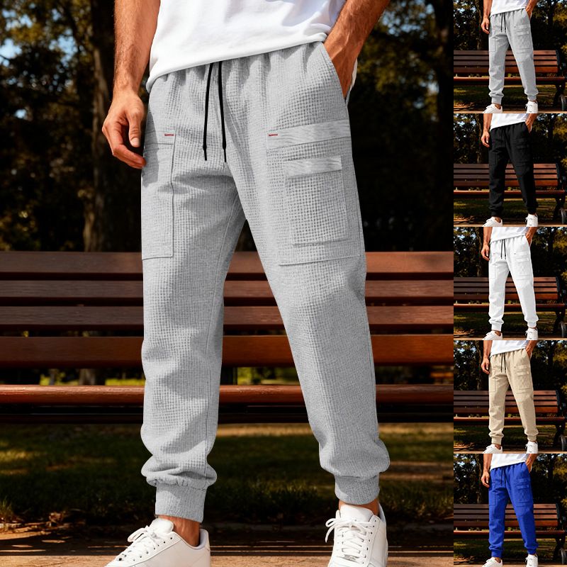 „Waffelgestrickte Cargohose für Herren mit lockerer Passform – Jogginghose im High-Street- und Streetwear-Stil aus atmungsaktivem Polyester (S-XXXL, Design mit mehreren Taschen)“_voghion.com