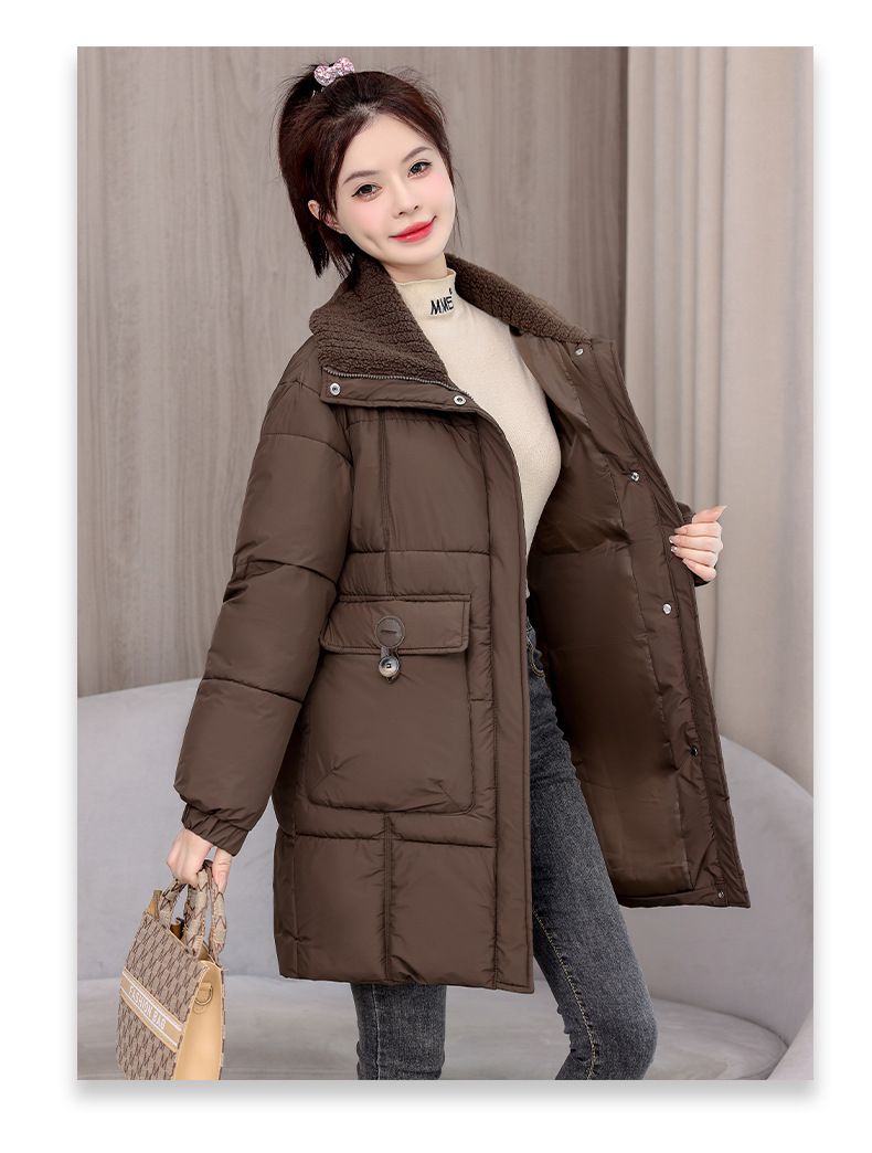 Grenzüberschreitender Kragen, neuer Winter 2024, dicke Daunenjacke für Damen, mittellang bis lang, koreanische Version, lockerer Baumwolljackenmantel_voghion.com
