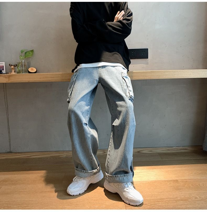 Blugi lați Fallen pentru bărbați, îmbrăcăminte de lucru versatilă, cu picior drept, lejeră, pantaloni scurți pentru primăvară și toamnă, pantaloni pentru tătici, la modă_voghion.com