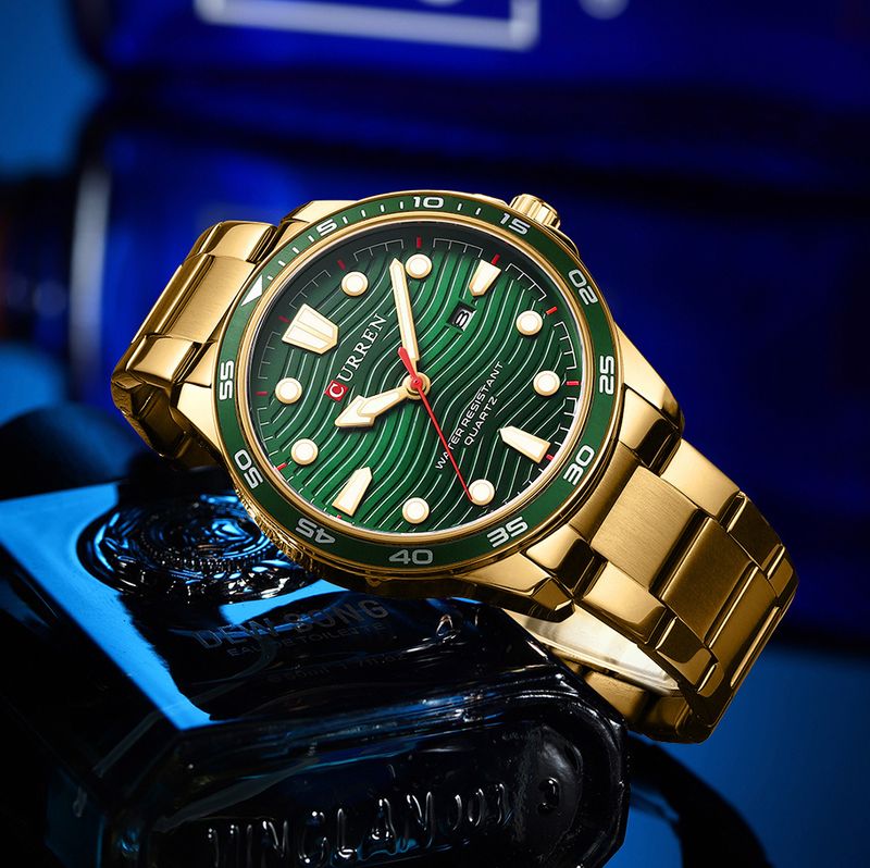 Lässige, wasserdichte Quarzuhr für Herren mit Datumsfunktion, rundem, großem Zifferblatt, Edelstahlarmband, Mineralglas, modische Armbanduhr für den Alltag_voghion.com