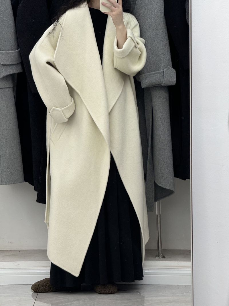 Women's Clothing Luxury Double-Faced Wool Coat – Oversized Longline Trench In Velvet Latte & 3 Elegant Neutrals_voghion.com