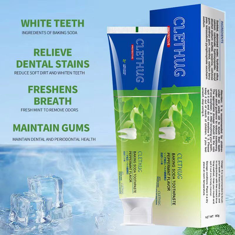 CLETHUG Full English Version Baking Soda Toothpaste 180g Large Capacity Fresh Brightening Teeth Stain Removal_voghion.com