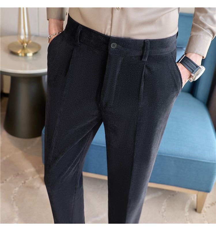 Efterår og vinter nye herre corduroy casual bukser avanceret elastisk talje behagelige herrebukser slidstærke alsidige bukser_voghion.com