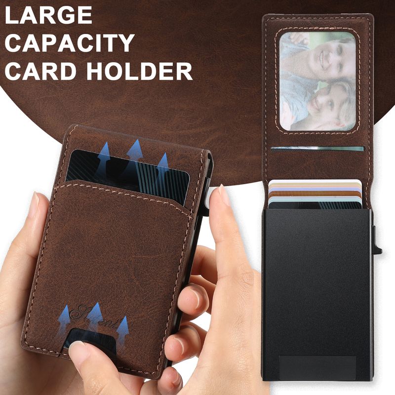 Card Cases Carbon Fiber Leather Keys Automatically Eject Card Case Card With Photo Frame Oil Wax Glossy Lychee Scrub_voghion.com