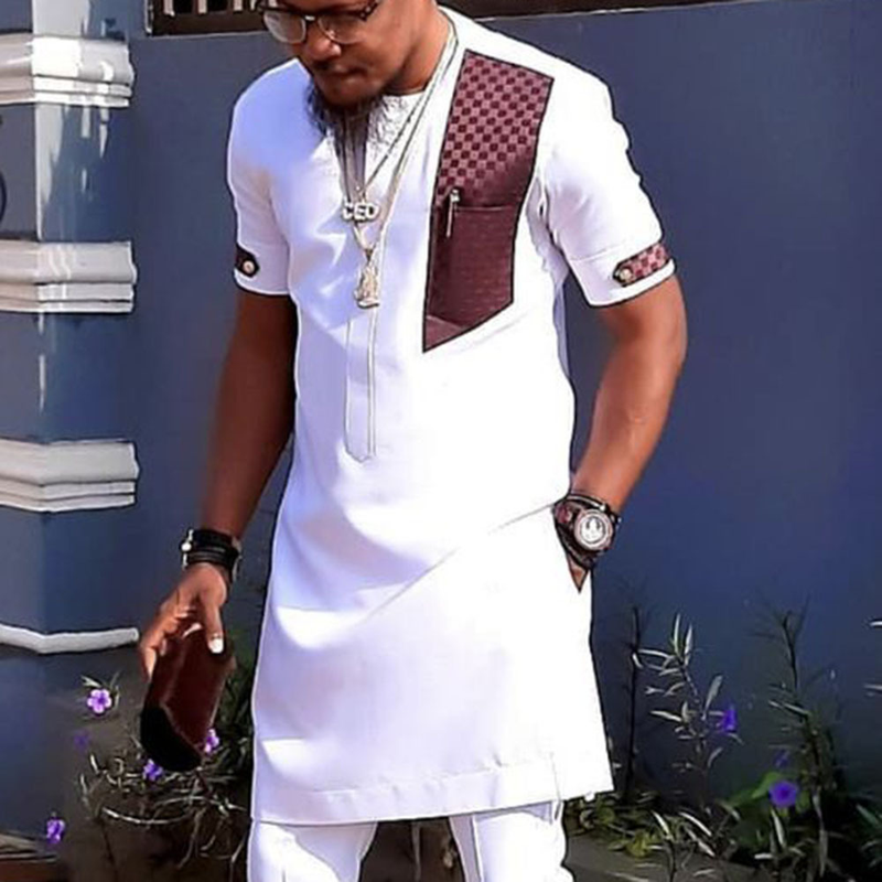 Shirt + Pants Summer New Men's Fashion Sets Hot Selling Young Men's Casual Splicing Short Sleeved Shirt And Pants 2-piece Set For Men_voghion.com