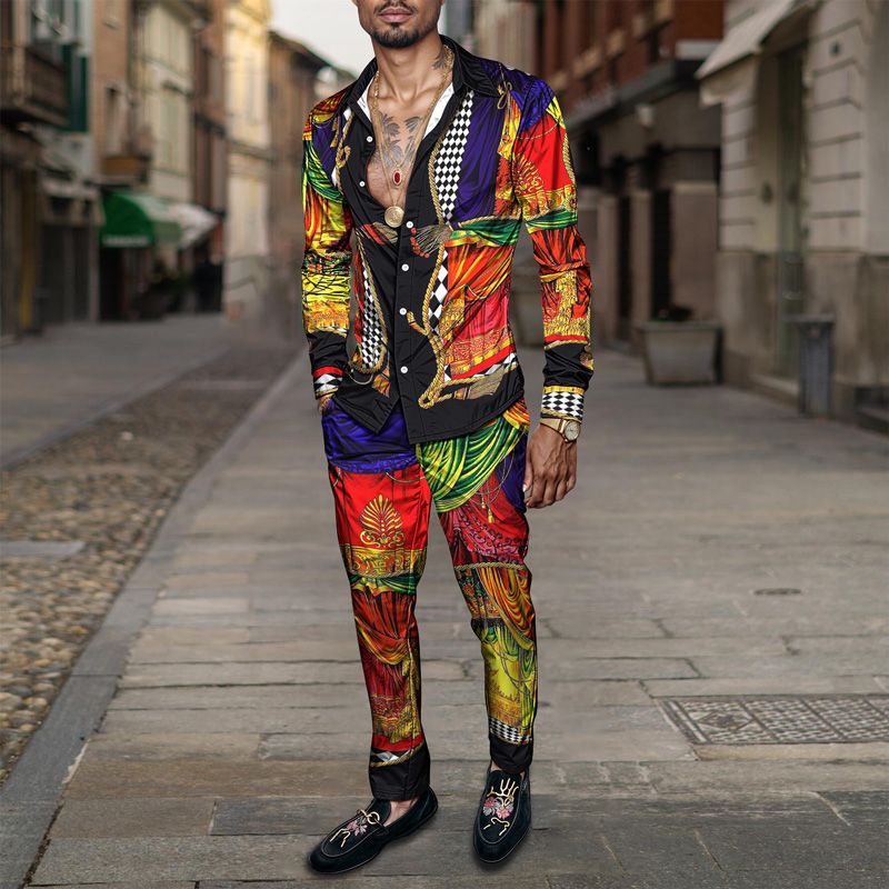 2025 Spring Summer Men Shirt Set Brand Print Fashion Printing Two Piece Set Mens Light Luxury Lightweight Party Long Sleeves_voghion.com