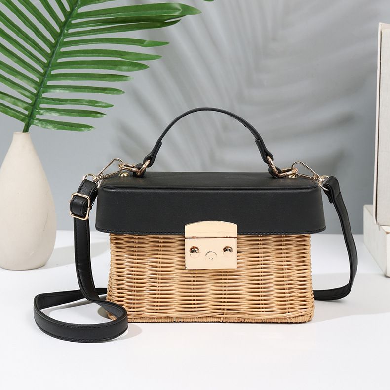 Borsa a tracolla da strada da donna, in rattan intrecciato, OEM_voghion.com