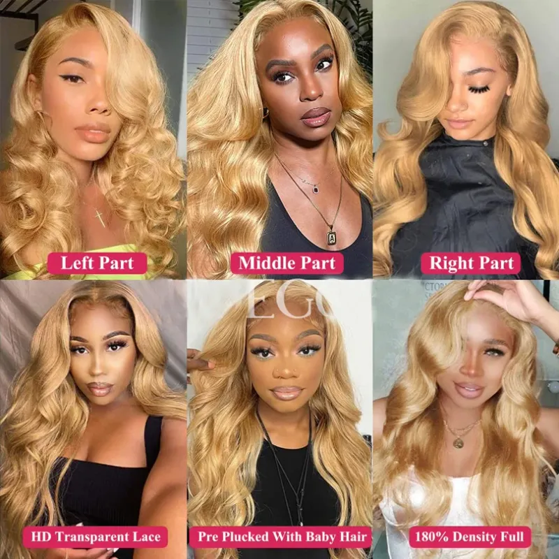 Honingblonde golvende kantpruik van menselijk haar, 24 inch, lijmloze zijden basis, volledige kantpruiken_voghion.com