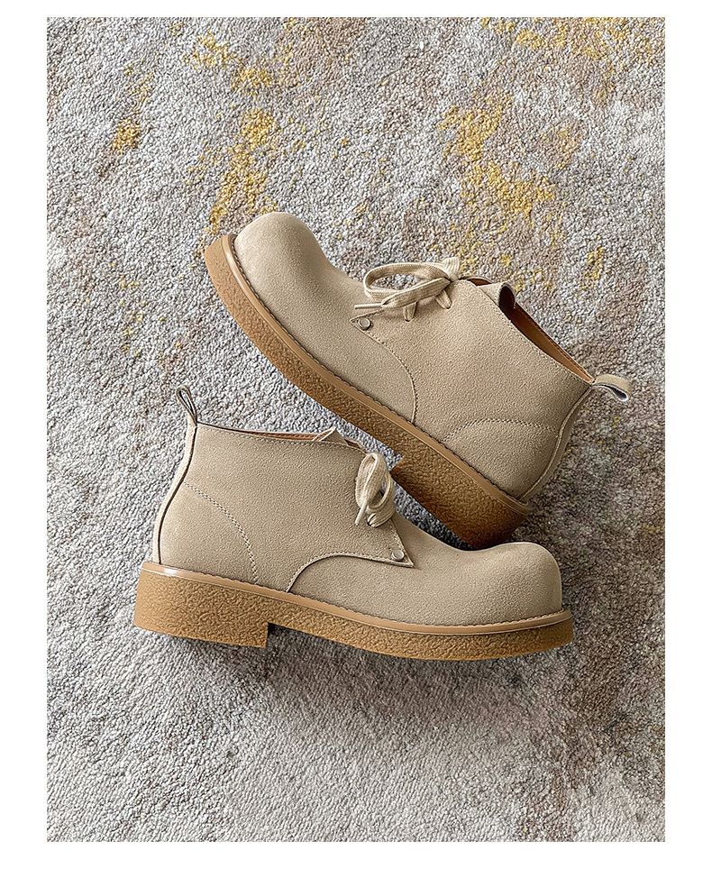 Bottes Martin japonaises rétro en velours de vache pour hommes, chaussures derby à grosse tête, bottes d'outillage courtes_voghion.com