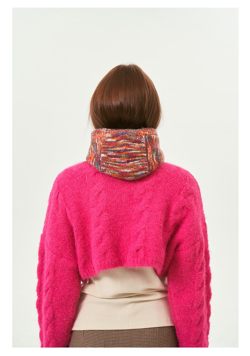 Regnbuefarvet strikket Balaclava vintertrøje til kvinder i uld hættetørklæde_voghion.com