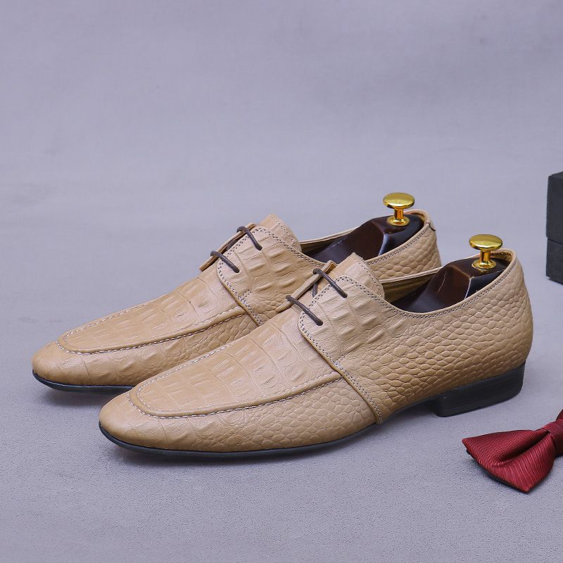 New Top Layer Cowhide Round Toe Crocodile Pattern For Men Trendy Genuine Leather Derby Business Formal Men's Shoes_voghion.com