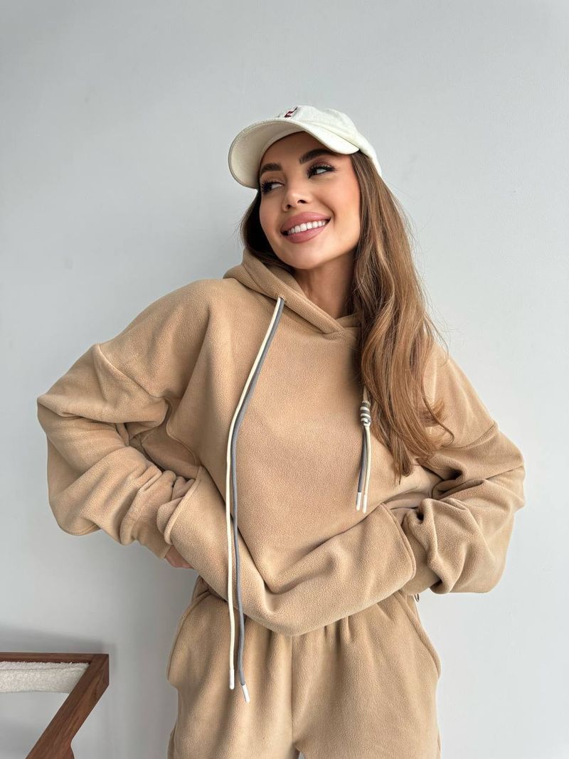 Conjunto de sudadera con capucha extragrande y pantalón jogger para mujer - Conjunto de dos piezas con forro polar en gris y caqui | Comodidad con cordón y estilo urbano_voghion.com