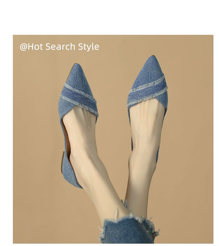 2025 New Arrival Flats Pointed Toe Low-Cut Denim Single-Layer Women's Slip-on Easiest For Match Soft Bottom Smart Flat_voghion.com