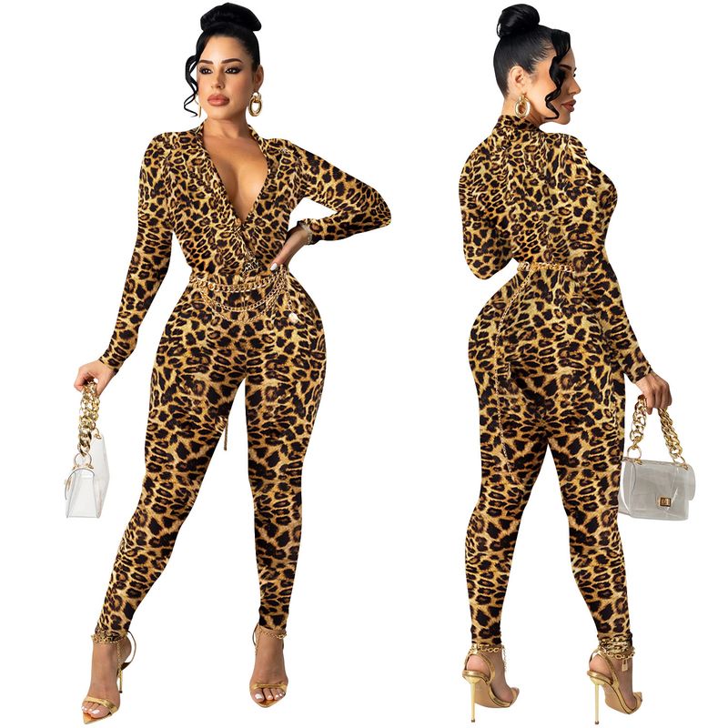 Set aus Oberteil und Hose mit V-Ausschnitt im Boho-Print – Fließendes Lounge-Ensemble mit langen Ärmeln (Gelb/Braun/Schlangenmuster, S-XXL)_voghion.com